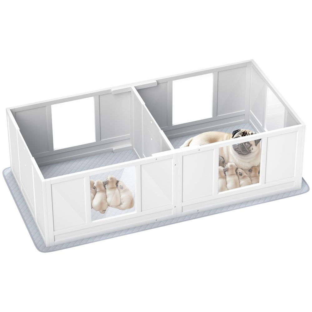 English Elm Pawhut Whelping Box For Dogs - Durable Two-Room Design, Clear Panels, Waterproof Pad, Easy Access W2225P249980-GIGA