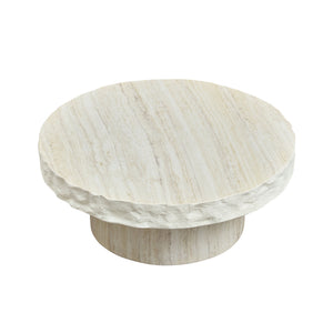 English Elm 31.69 Inch Round Fiberglass Coffee Table Sculptural Stone Finish for Modern Living Room W876P450501