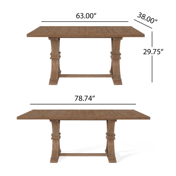 English Elm 63.00"-78.75" Extendable Farmhouse Dining Table Rubberwood X-frame Base Seats Eight Natural N771P347924G_N771P347925G
