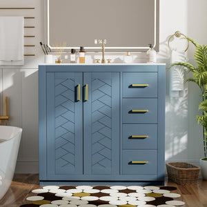 English Elm 36'' Bathroom Vanity with Ceramic Sink Combo Solid Wood Frame Soft-Closing Drawers Ample Storage Elegance Indigo N710P243327M