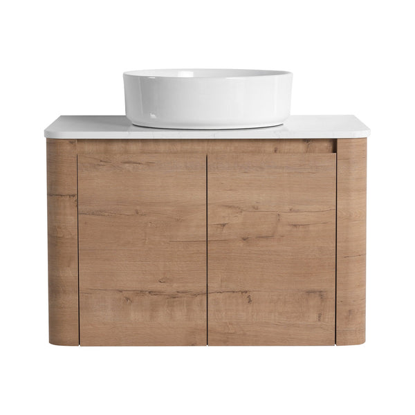 English Elm 30'' Wall-Mounted Bathroom Vanity With Ceramic Vessel Sink & Soft-Close Doors For Modern Spaces W999S00387
