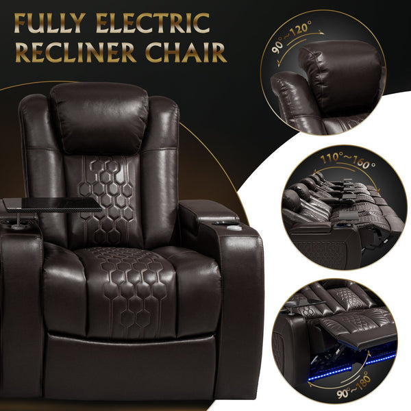 English Elm 155.5"power Reclining Sectional Nappa Leather Home Theater Rgb Led Smart Charging W3819S00108