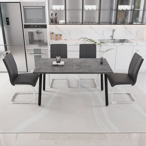 English Elm 55.12-70.87" Extendable Industrial Dining Set Faux Leather Chairs Mdf Top Seats Six Grey W2189S00908