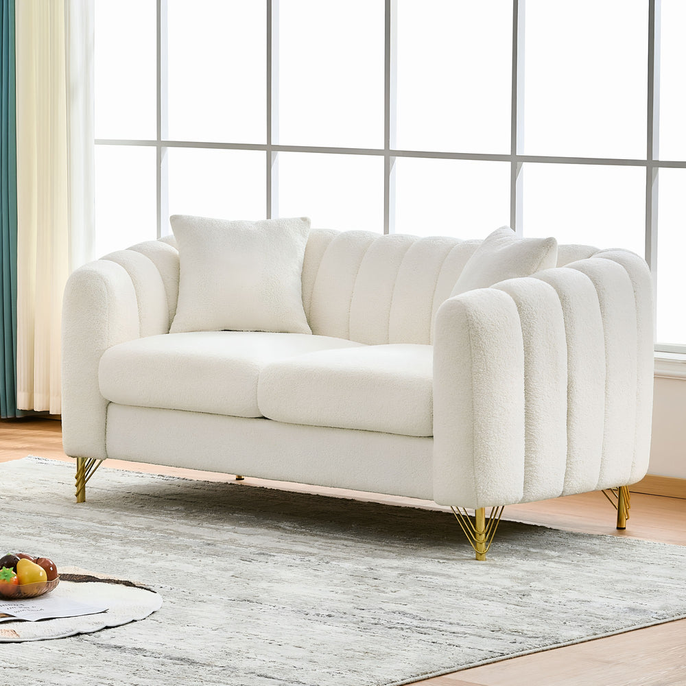 English Elm 61" Chenille Tufted Loveseat with Gold Legs Glam Compact Sofa for Apartment Living W3373S00072