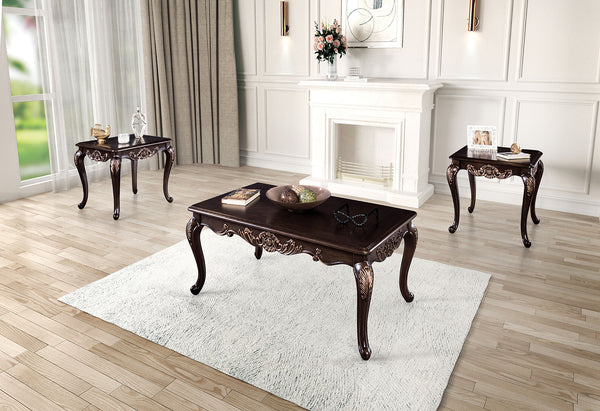 English Elm 1pc Elegant Dark Cherry Coffee Table 52"W Traditional Carved Accents Gold Highlights Cabriolet Legs B2741P361116
