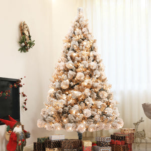 English Elm Homcom 6.5 Ft Pre-Lit Snow-Flocked Christmas Tree With 350 Lights & Metal Stand For Cozy Holidays W2225P249671