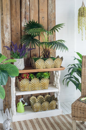 English Elm Set of 3 Zinc Planters with Aged Golden Patina for Rustic Farmhouse Indoor Decor W2078P499528