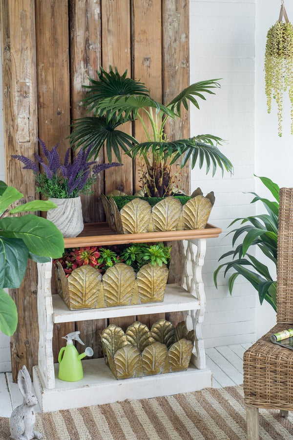 English Elm Set of 3 Zinc Planters with Aged Golden Patina for Rustic Farmhouse Indoor Decor W2078P499528