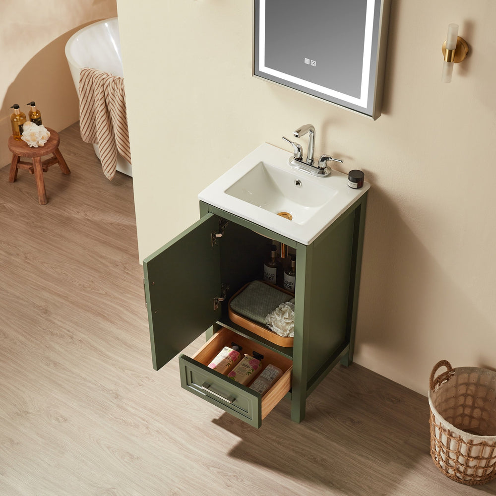 English Elm Fully Assembled 18'' Green Bathroom Vanity – Compact, Stylish, And Ready To Install With Hardware Options! W1826P343437