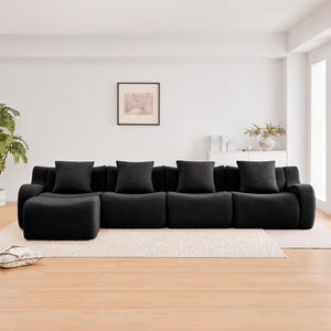 English Elm L-Shaped 4-Seat Modular Sofa In Plush Teddy Fabric - No Assembly, Ergonomic Design For Ultimate Comfort W714S01463