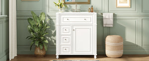 English Elm Bathroom Vanity with Sink French-Inspired 30" Ceramic Basin Vanity Cabinet with Soft-Close Doors & Drawer Organizer White N710P286723K