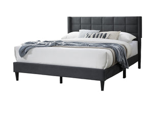 English Elm Elegant Velvet Upholstered Queen Bed with Geometric Stitched Headboard, Platform Design, 12" Height Charcoal 66 L x 23 W x 9 H B011P238937