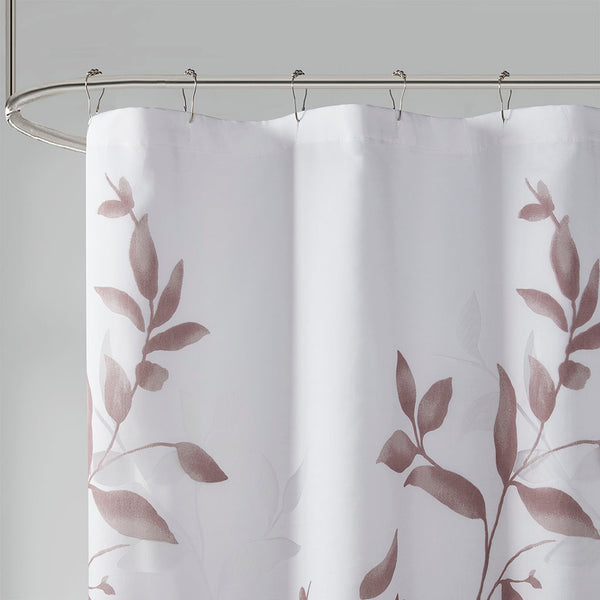 JLA Home Madison Park - Burnout Botanical Shower Curtain with Textured Burnout Detail, Water-Resistant, Machine Washable Elegance Mauve MP70-6630