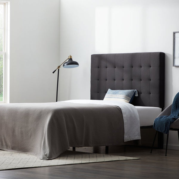 English Elm Generic Rectangle Square Tufted Headboard Queen Charcoal | Upholstered Linen-Style, Adjustable 46–58" B350P394813