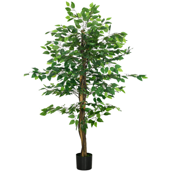 English Elm HOMCOM Realistic 5ft Ficus Tree with Pot – Lifelike PEVA Leaves, Stable Cement Base, Low-Maintenance Decor W2225P229381