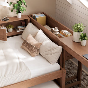 English Elm Twin Daybed Pine Frame with Trundle Desk Hutch Shelves and Storage for Kids Rooms Brown W1580S00459