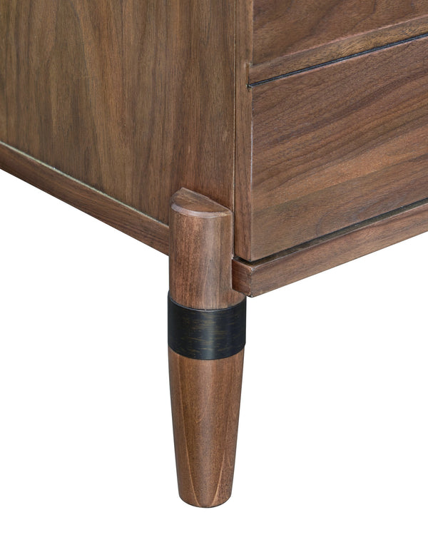 English Elm Tranquility Mid-century Bookcase Pier with Led Shelves Walnut Veneer and Drawer Storage B108P411440