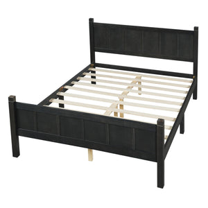 English Elm Twin Platform Bed Vertical Slat Headboard Farmhouse Shaker Wood Grain Finish Bedroom Black N733P422479E