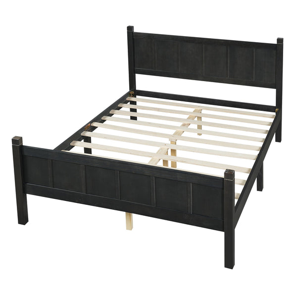English Elm Twin Platform Bed Vertical Slat Headboard Farmhouse Shaker Wood Grain Finish Bedroom Black N733P422479E