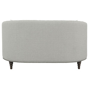 English Elm Veronica Tufted Linen Loveseat with Nailhead Trim and Curved Back for Parlor Style B062P357780
