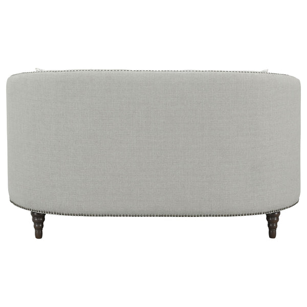 English Elm Veronica Tufted Linen Loveseat with Nailhead Trim and Curved Back for Parlor Style B062P357780