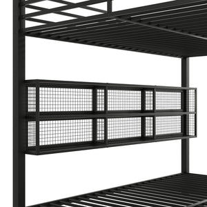 English Elm Metal Queen over Queen Bunk Bed with Storage Cabinets, LED Lighting, Sturdy Black Metal Frame, Space-Saving Design N7090000672B