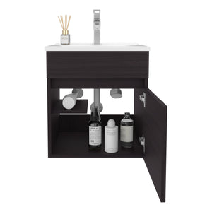 English Elm Primavera 18" Floating Bathroom Vanity Wall-Mounted Black Wengue, Dual-Door Cabinet & Shelves B200P335307