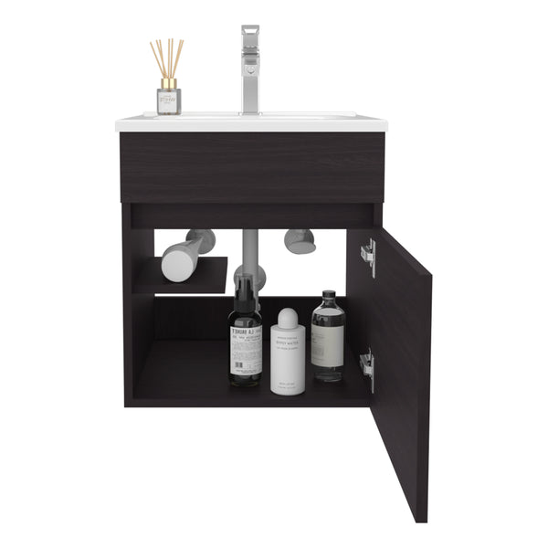 English Elm Primavera 18" Floating Bathroom Vanity Wall-Mounted Black Wengue, Dual-Door Cabinet & Shelves B200P335307