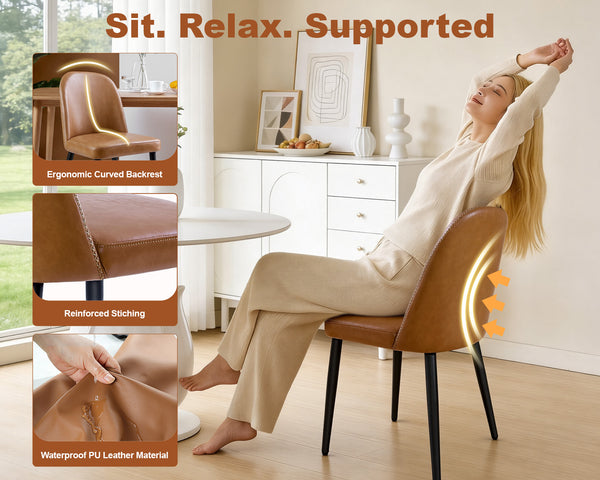 English Elm Beige Pu Leather Armless Dining Chair Set of 4 with Matte Black Iron Legs Modern Brown Yellow T3967P497835