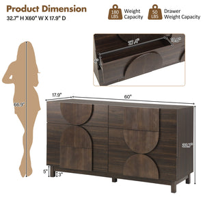 English Elm Modern Fluted 6 Drawer Dresser with Solid Wood Legs Japandi Chest for Bedroom Dark Brown N739S0000013D