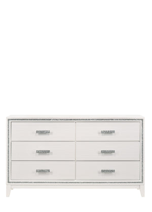English Elm Haiden Weathered Black Finish Dresser with Six Spacious Drawers, Silver Trim Accent and Durable Craftsmanship White 66 L x 20 W x 37 H B2726P261901
