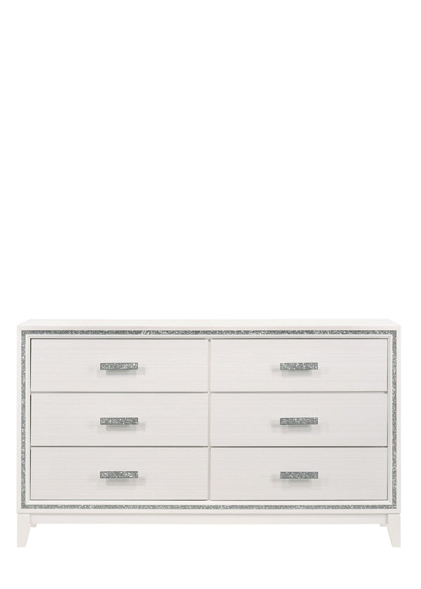 English Elm Haiden Weathered Black Finish Dresser with Six Spacious Drawers, Silver Trim Accent and Durable Craftsmanship White 66 L x 20 W x 37 H B2726P261901