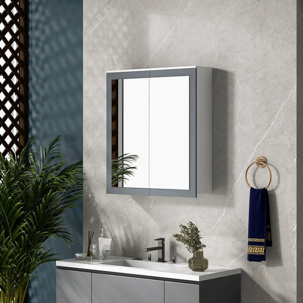 English Elm Kleankin Stylish Wall-Mounted Bathroom Medicine Cabinet With Mirror, Adjustable Shelves & Storage W2225P217008