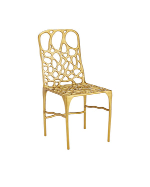 Currey & Company Honeycomb Gold Side Chair - Artistic Contemporary Design With Surrealist Honeycomb Pattern Finish Gold Cast Aluminum 4000-0231-currey-company