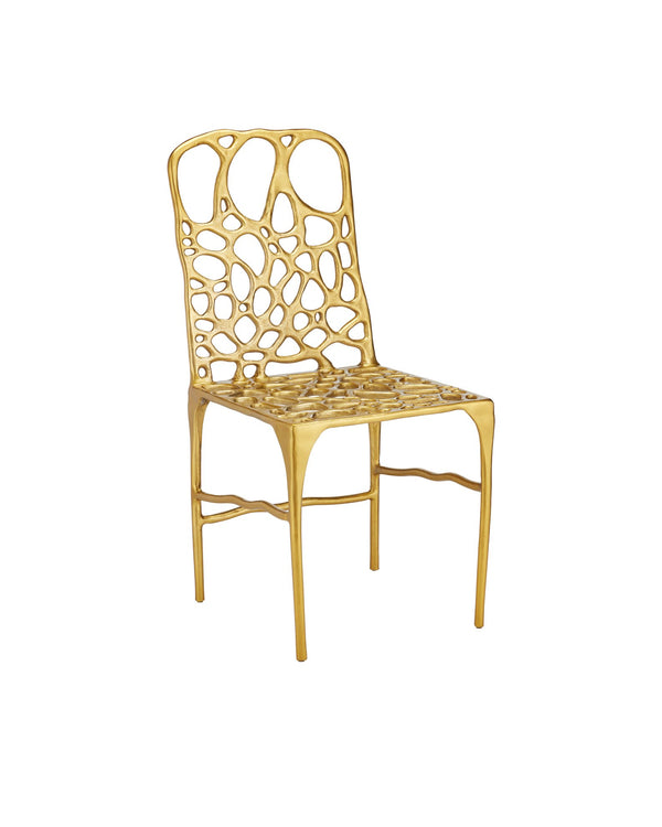 Currey & Company Honeycomb Gold Side Chair - Artistic Contemporary Design With Surrealist Honeycomb Pattern Finish Gold Cast Aluminum 4000-0231-currey-company