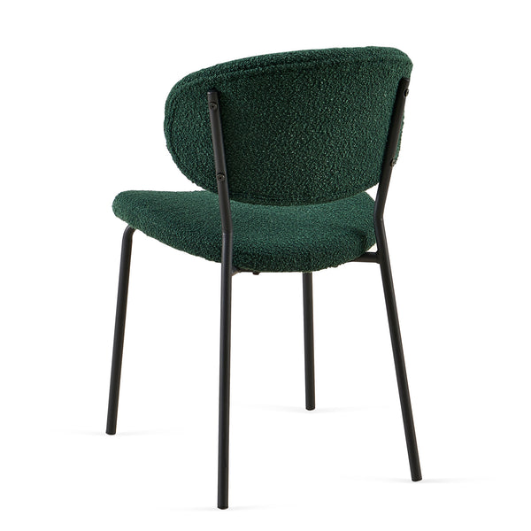 English Elm Dark Green Boucle Dining Chairs Set Of 4 - Mid-Century Modern Style With Curved Backrest & Metal Legs W1164P195043