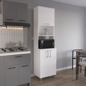 English Elm Bombona 80" High Double Cabinet Pantry with Six Shelves, Hutch Gas-Spring Door, White MDF Storage B070S00357