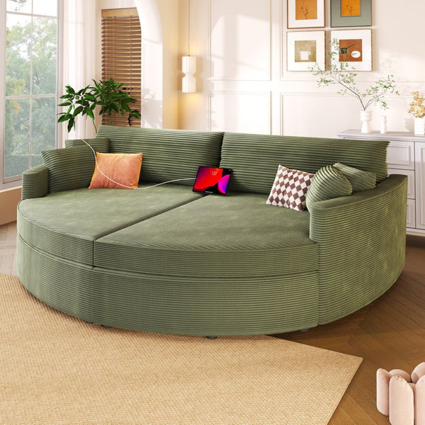 English Elm Oversized Double Chaise Lounge Sofa Bed With Usb Ports, Plush Comfort & Removable Pillows In Green N719S002160F-GIGA
