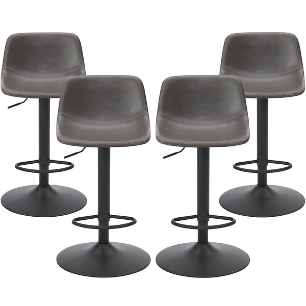 English Elm Adjustable Swivel Barstools Set of 2 Pu Leather Industrial Mid-century Kitchen Island Seating Gray T3623P430795