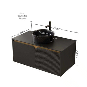English Elm Dina Floating Bathroom Vanity Sintered Stone Top Glass Basin Striped Plywood Cabinet W2615S00525