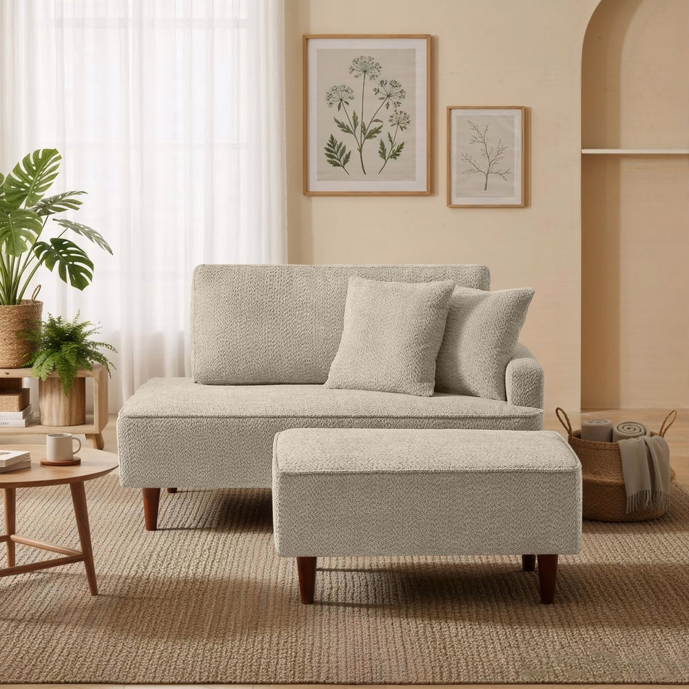English Elm Indoor Boucle Chaise Lounge with Detachable Ottoman Convertible Daybed Bedroom Reading Nook Camel W5515P438712