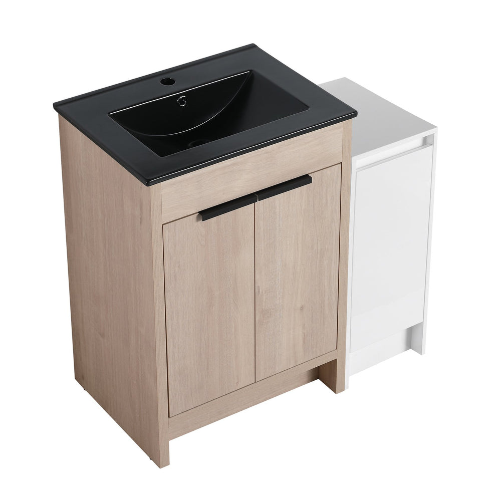 English Elm 36 Inch Freestanding Bathroom Vanity With Black Sink, Soft-Close Doors & Ample Storage Solutions W999S00303