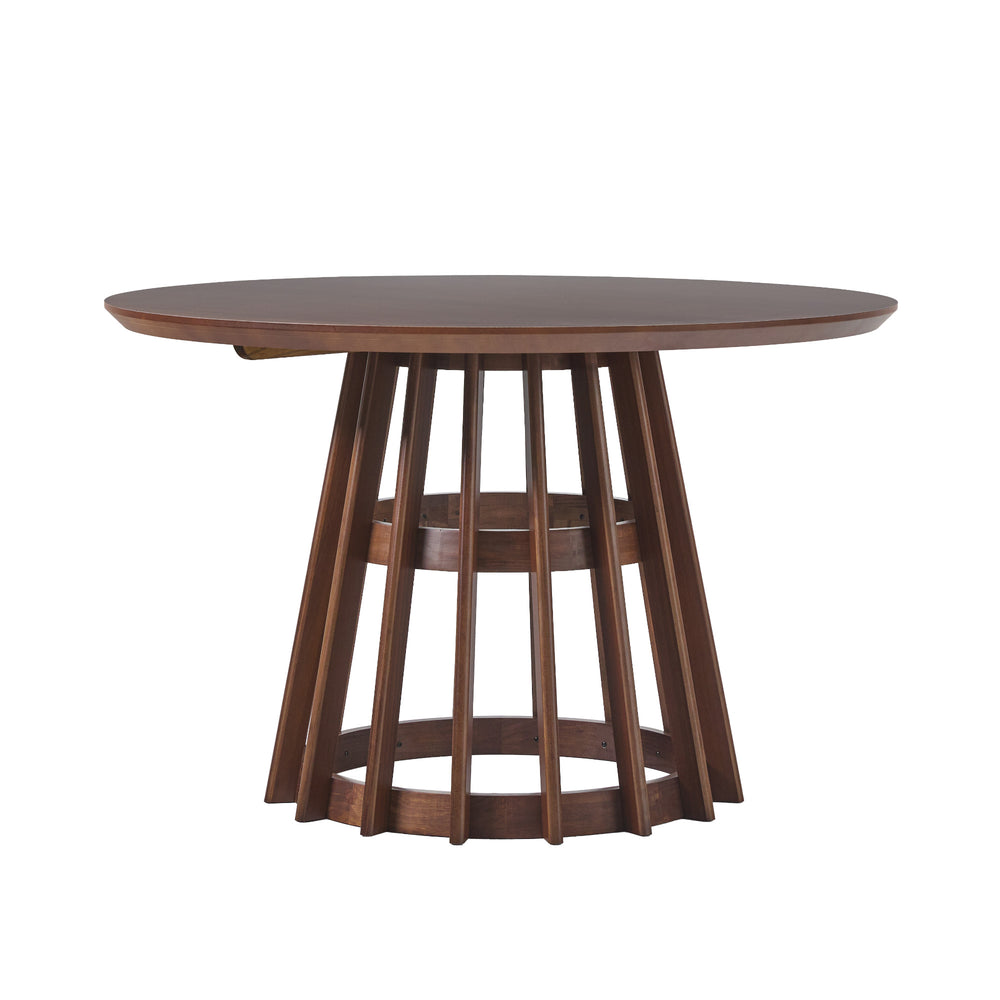 English Elm Walker Edison - Modern 48" Round Solid Pine Dining Table with Paneled Pedestal Base, Brown — Seats 4, Space-Saving Design B185S00004