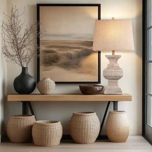 English Elm 33-inch Vintage Resin Table Lamp Beige & White, Rustic 33" Side Lamp with LED Bulb for Cozy Living Rooms W3355P391641
