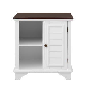 English Elm U Can Louvered End Table with Woven Grass Baskets Ottoman Legs Farmhouse Storage White N724P401353K