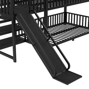 English Elm Full Metal House Bunk Bed with Slide Storage Stairs and Safety Rails for Kids W1580S00344