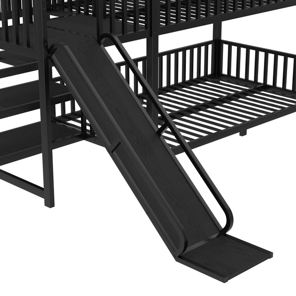 English Elm Full Metal House Bunk Bed with Slide Storage Stairs and Safety Rails for Kids W1580S00344