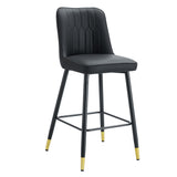 English Elm Modern Black Pu Bar Stool - Gold Decorated Legs With Comfortable Resting Beam.Set Of 2 Chairs.Black,Black Metal Legs,,Bar Stool.