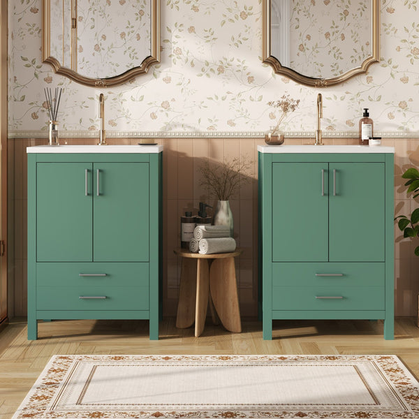 English Elm 48'' Bathroom Vanity with Sink 48.8'' Modern Freestanding 6-Drawer Ceramic Basin Cabinet for Baths Green N710SS00006F