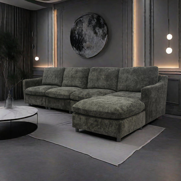 English Elm Modern Oversized Deep Seat Sectional Sofa with Reversible Chaise, Plush Loop Yarn, Memory Foam Comfort W1183S00012